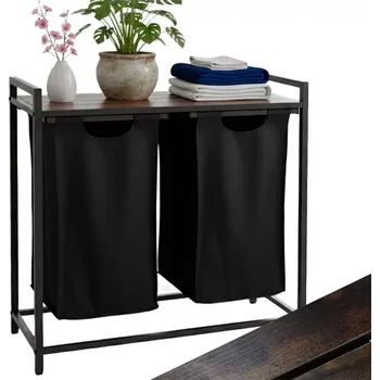 Koš na prádlo Dvoukomorový koš na prádlo s policí a deskou, loftový design 76 l