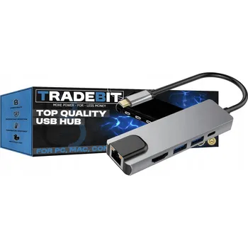 USB hub Adaptér USB-C Tradebit 6318 na 5 portů šedý