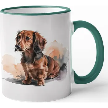 Keramický hrnek s jezevčíkem, Barva Zelená, Velikost 330 ml, Canvas Keramický hrnek s barevným uchem Bezvatriko.cz 3060