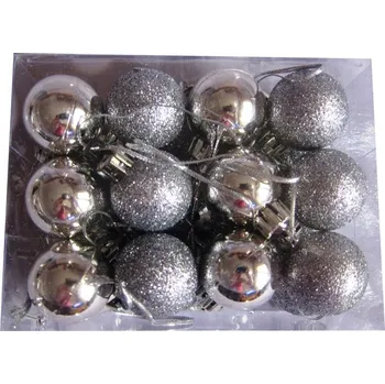 Vánoční dekorace Vánoční Baňky nerozbitné Stříbrné 3cm Kostka 24 ks