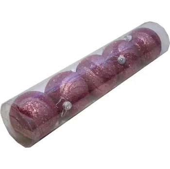 Vánoční dekorace Vánoční Baňky nerozbitné Růžové s brokátovým zdobením 8cm. Balení 5ks