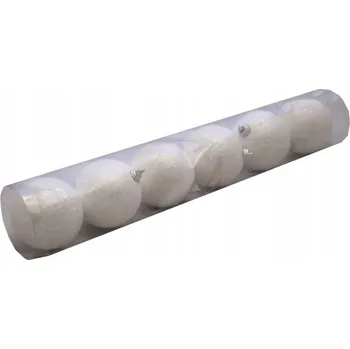 Vánoční dekorace Vánoční Baňky nerozbitné Bílé s brokatem 6,5cm. Tuba 6 Ks