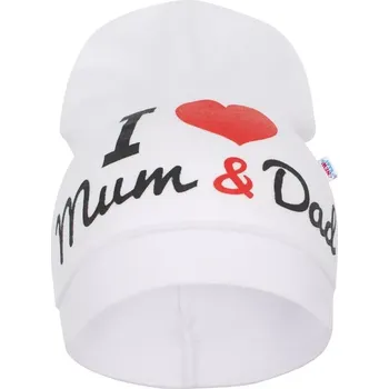 Kojenecká čepice dětská čepička new baby i love mum and dad bílá