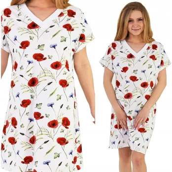 Dámská noční košile Noční Košile s vlčími máky a chrpami, elegantní Polsko, hluboký výstřih L