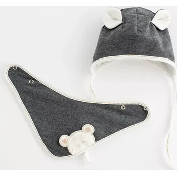 Kojenecká čepice jarní kojenecká čepička se šátkem na krk new baby sebastian, šedá, vel. 80 (9–12 m)