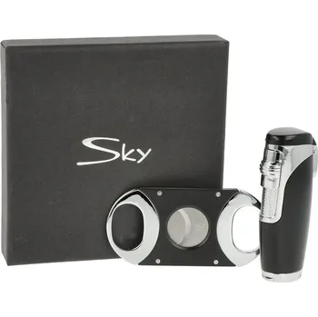 Zapalovač Sada pro kuřáky doutníků Sky, zapalovač, vyštípávač, černostříbrná