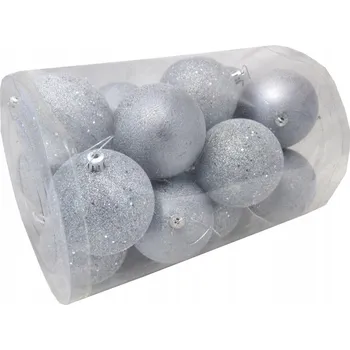 Vánoční dekorace Vánoční Baňky nerozbitné Stříbrné 8cm. Tuba 16 Ks.