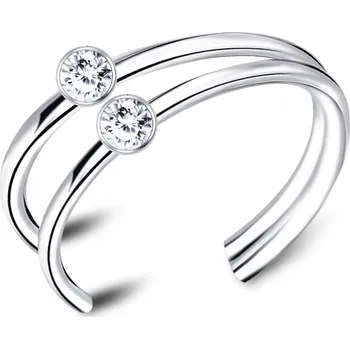 Náušnice Náušnice na ucho - Dvojitý kroužek s bílými krystalky stříbrná