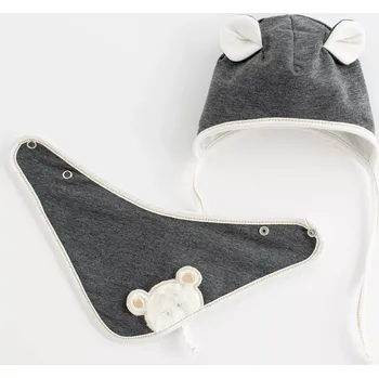 Kojenecká čepice jarní kojenecká čepička se šátkem na krk new baby sebastian, šedá, vel. 56 (0–3 m)