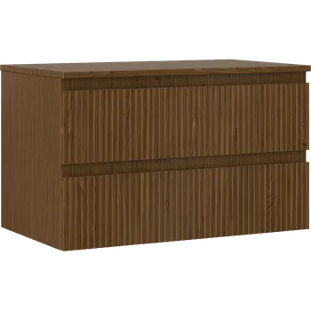 Koupelnový nábytek Mexen Rivel koupelnová skříňka pod umyvadlo 80 cm s deskou, 2 zásuvky, drážkovaná, ořech - 91A20-08047-2-BFFC86 Koupelnové skříňky
