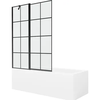 Vanová zástěna MEXEN/S - Cubik obdélníková vana 150 x 70 cm s panelem + vanová zástěna 120, černá vzor 550315070X9412117077