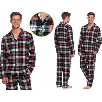 Pánské oblečení Pánské bavlněné pyžamo dvoudílné teplé MORAJ na knoflíky 3XL