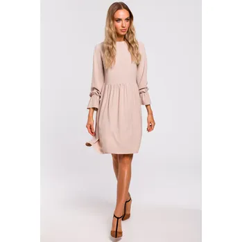 Dámské šaty VÝPRODEJ DÁMSKÉ ŠATY NA SVATEBNÍ HOSTINU MIDI ROZŠÍŘENÉ BÉŽOVÉ 36 S