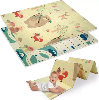 podložka na cvičení Dvouvrstvá skládací pěnová podložka XPE 120 × 180 cm s motivem zvířátek a silnic HUMBI