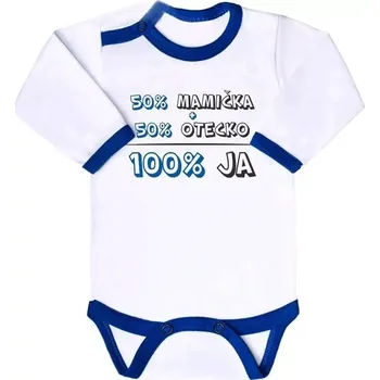 Kojenecký body dětské body s potiskem new baby 50 % mamička + 50 % otecko – 100 % ja, modré, dlouhý rukáv
