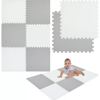 Pěnová podložka HUMBI 180 × 120 cm – velké voděodolné puzzle, 6 ks, bílá/šedá