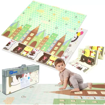 Hrací deka Dvouvrstvá skládací pěnová hrací podložka HUMBI 200 × 180 × 1 cm – město, zvířátka