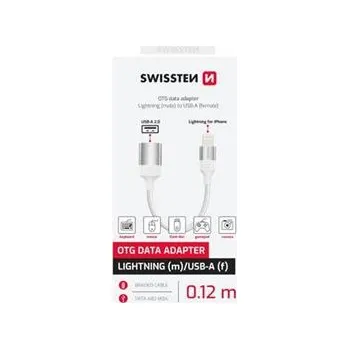 Datový kabel SWISSTEN OTG ADAPTÉR TEXTILE LIGHTNING (samec) / USB-A (samice) 0,12 M ČERNÝ (nahrazuje 55500300)