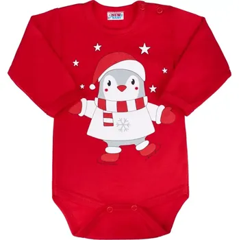 Dojenecké body s dlouhým rukávem New Baby Winter Penguin, červené