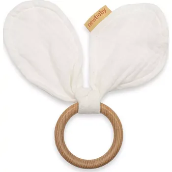 Dřevěné kousátko s mušelínem New Baby Ears, bílé