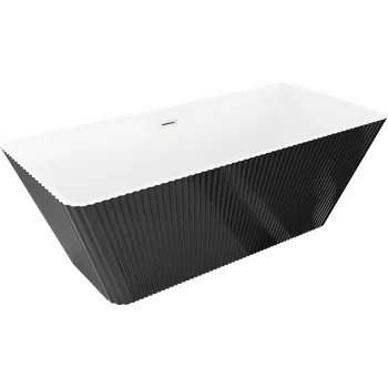 Vana Mexen Tava volně stojící vana s drážkami 170 x 75 cm, bílá/černá, přepad kartáčovaný nikl - 52851707575-97 Volně stojící vany