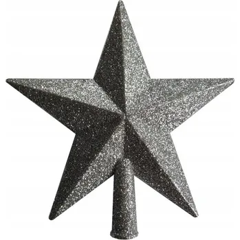 Vánoční dekorace Hvězda/Špice na vánoční stromek brokátová – STŘÍBRNÁ 21 cm