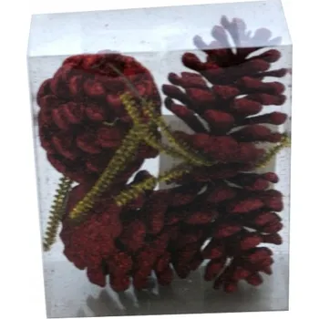 Vánoční dekorace Vánoční Baňky ŠIŠKY červené 5 cm. Kostka 4ks