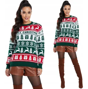 Podprsenka VÁNOČNÍ SVETR DÁMSKÝ ZELENÝ VESELÉ VÁNOCE SOBI DÁREK R L