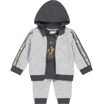 Kojenecká souprava DIRKJE Set 3.d mikina s kapucí + tričko + kalhoty šedá kluk vel.56