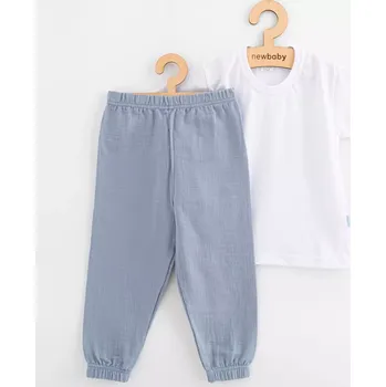 Kojenecká souprava Dětská bavlněná souprava tričko a mušelínové kalhoty modro‑šedé 110 (4–5 let) New Baby Kindergarten