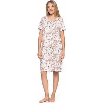 Dámská noční košile Dámská bavlněná KOŠILE košile NOČNÍ krátký rukáv, MORAJ květinový vzor, pohodlná, M