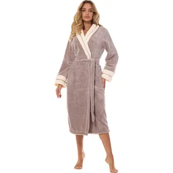 Dámský župan Komfortní dlouhý dámský župan s šálovým límcem a saténovým prošíváním, ecru XL-171/106/114 i384_8069608