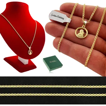 Náhrdelník LESKLÝ ZLATÝ NÁHRDELNÍK + MEDAILON PANNA MARIA DÁREK PRO MAMINKU BABIČKU MANŽELKU 14K