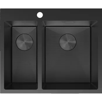 Granitový dřez Mexen Flexo nerezový dřez 1,5-komorový 610 x 510 mm, černý HC - 6446611500-70HC Ocelové dřezy