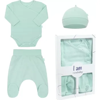 Kojenecká souprava 3dílná novorozenecká souprava NEW BABY I AM, mátová, vel. 62 (3–6 měsíců)