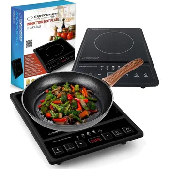 Vařič INDUKČNÍ VAŘIČ KRAKATAU 2000W 1 PLOTÝNKA 5 FUNKCÍ ČASOVAČ 25x25CM ČERNÝ