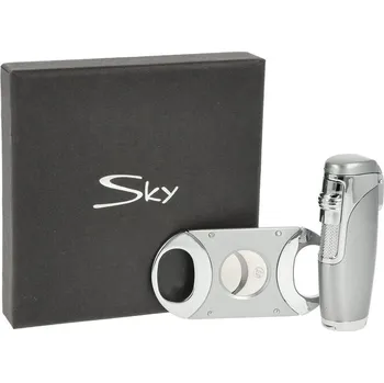 Zapalovač Sada pro kuřáky doutníků Sky, zapalovač, vyštípávač, stříbrná