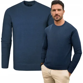 Pánský svetr SVETR Pánský Klasický Jednobarevný Hladký Basic TMAVĚ MODRÝ L Pako Jeans