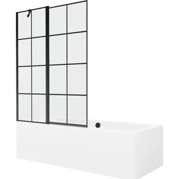 Vanová zástěna MEXEN/S - Cube obdélníková vana 170 x 80 cm s panelem + vanová zástěna 120, černá vzor 550517080X9412117077