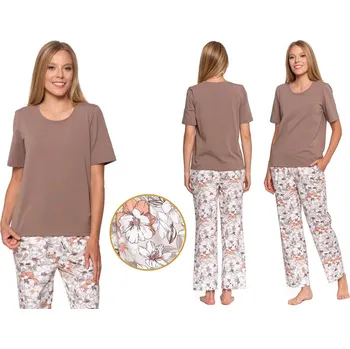 Dámské pyžamo DÁMSKÉ BAVLNĚNÉ PYŽAMO MORAJ - KRÁTKÝ RUKÁV, DLOUHÉ KALHOTY, KVĚTINOVÝ VZOR, VELIKOST XL