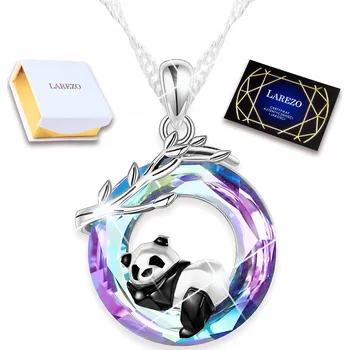 Náhrdelník Stříbrný Náhrdelník Modrý Fialový Křišťál s Pandou Pandusia STŘÍBRO 925