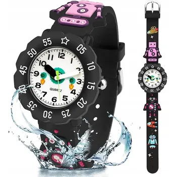 Hodinky DĚTSKÉ HODINKY ČERNÉ ROBOTI RAKETY ANALOGOVÉ VODĚODOLNÉ 30M