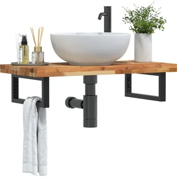 Koupelnový nábytek zahrada-XL Deska pod umyvadlo nástěnná ocel a masivní akáciové dřevo 3302737