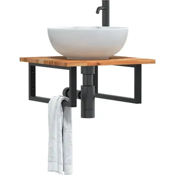 Koupelnový nábytek zahrada-XL Deska pod umyvadlo nástěnná ocel a masivní akáciové dřevo 3302769