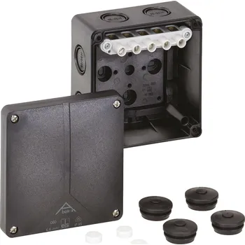 Elektroinstalační krabice Spelsberg Abox-i 060-6?/sw Rozbočovací krabice, druh krytí&nbsp;IP65, max. 6?, rázová houževnatost IK08, třída ochrany II, Ui 690V AC, DLG, DNV, VDE, bez obsahu halogenů *49140601