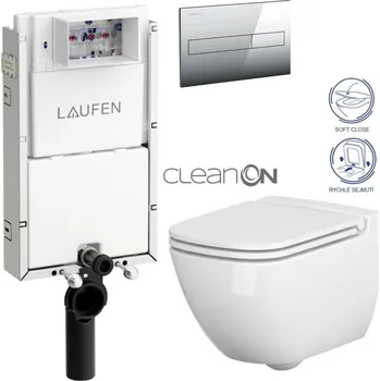 WC sada LAUFEN Podomít. systém LIS TW1 SET s chromovým tlačítkem + WC CERSANIT CLEANON CASPIA + SEDÁTKO H8946630000001CR CP1