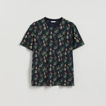 Reserved - Tričko střihu regular s plastickým vánočním potiskem - tmavomodrá - 681HO-59X - 681HO-59X-XXL