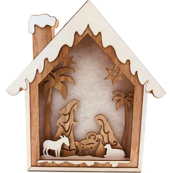 Vánoční světelná dekorace Appetitissime Dřevěná svítící dekorace dům - Betlém