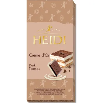 Čokoláda Heidi Créme d'Or Dark Tiramisu - Hořká čokoláda s náplní se sušenkami, sýrovým práškem a kávou [Heidi, 90 g]