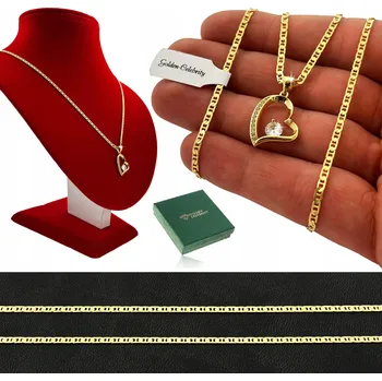 Náhrdelník Zlatý náhrdelník SRDCE 14K ŘETÍZEK + PŘÍVĚSEK RYZOST 925 + Au 585 DÁREK PRO NI